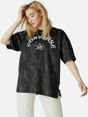 Converse ARECA Palm Mesh (Black) Women's Boxy T-Shirt Size XS